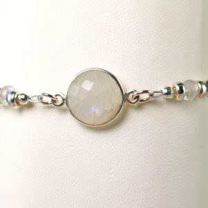 Rainbow Moonstone & Sterling Silver Stacking Bracelet